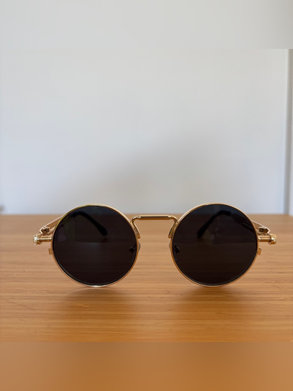 Gold colour Round Black Lens Sunglasses
